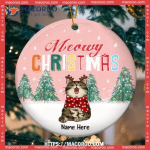 Custom Meowy Christmas Pinky Circle Ceramic Ornament, Hallmark Cat Ornaments