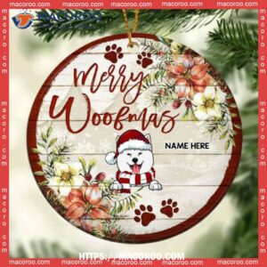 Custom Merry Woofmas Bright Wooden Circle Ceramic Custom Dog Ornaments