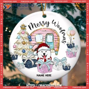 Custom Merry Woofmas Gift White Circle Ceramic Personalized Dog Ornaments