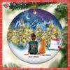 Custom Merry Xmas Family & Dog Circle Ceramic Ornament, Paw Print Ornament