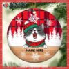 Custom Peeking Cat Red Plaid Xmas Circle Ceramic Ornament, Hallmark Cat Ornaments
