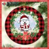 Custom Red Plaid And Wreath Around Circle Ceramic Ornament, Pug Ornament