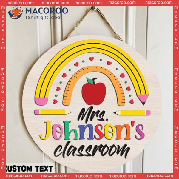 Custom Teacher Name Door Hanger, Back To School Gift, Sign, Welcome Personalized Rainbow Sign