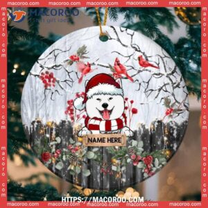 Custom Winter Cardinals & Berries Circle Ceramic Ornament, Personalized Dog Ornaments