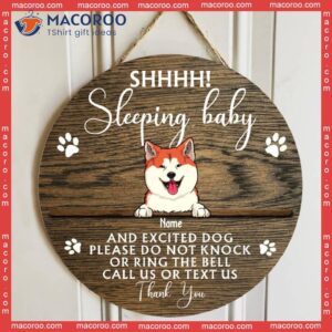 Custom Wooden Sign, Gifts For Dog Lovers, Shh Sleeping Baby And Excited Dogs Please Do Not Knock