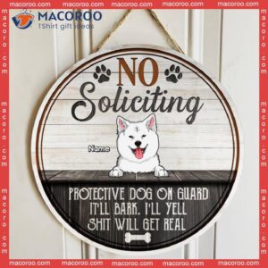 Custom Wooden Signs, Gifts For Dog Lovers, No Soliciting Protective Dogs On Guard Retro Signs