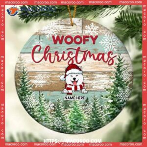 Custom Woofy Christmas Old Wooden Circle Ceramic Ornament, Dog Christmas Decor