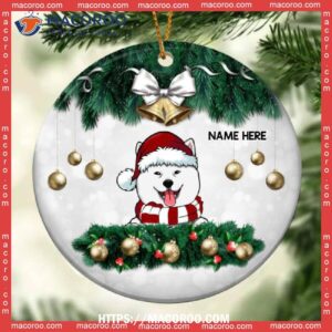 Custom Xmas Pine Branch Decor Circle Ceramic Paw Print Ornament