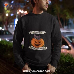 cute cat in pumpkin halloween shirt sweatshirt
