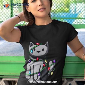 cute cat wrapped up in lights shirt tshirt 1