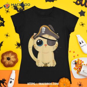cute pirate cat captain with skull easy halloween costume shirt skeleton masks tshirt 1