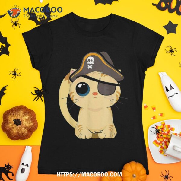 Cute Pirate Cat Captain With Skull Easy Halloween Costume Shirt, Skeleton Masks