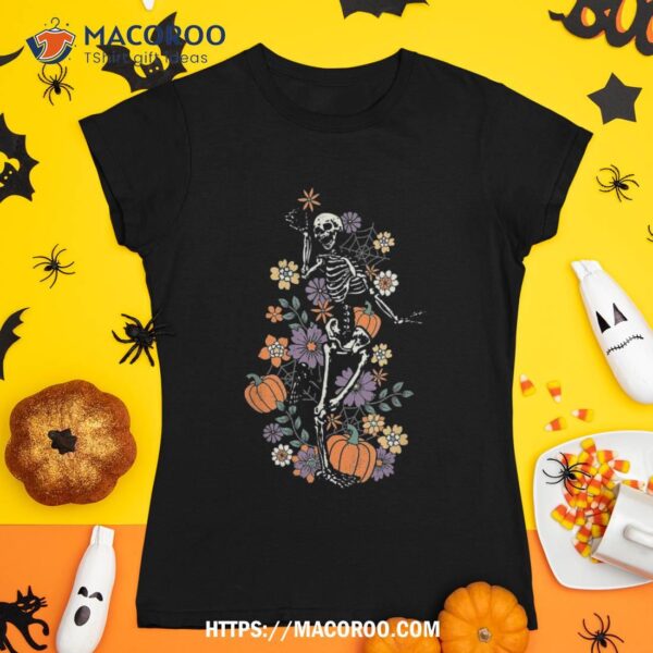 Cute Retro Hippie Skull Dancing Skeleton Floral Halloween Shirt, Sugar Skull Pumpkin