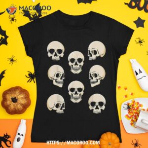 Cute Skull Pattern Halloween Skeleton Shirt Kids, Spooky Scary Skeletons
