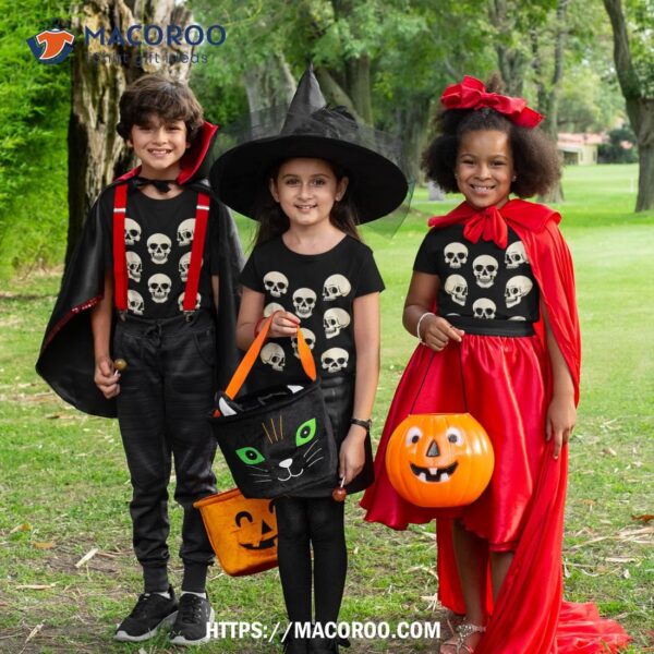 Cute Skull Pattern Halloween Skeleton Shirt Kids, Spooky Scary Skeletons