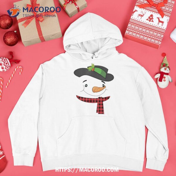 Cute Snowman Face Buffalo Red Plaid Fun Winter Snow Shirt, Christmas Snowman