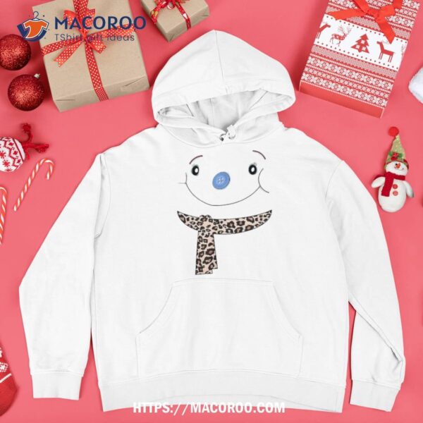 Cute Snowwoman Face Leopard Scarf Fun Winter Snow Shirt, Snowman Christmas Gifts