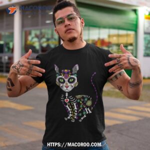 cute sugar skull mexican cat halloween day of the dead shirt halloween skull tshirt