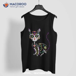 cute sugar skull mexican cat halloween day of the dead shirt skull pumpkin tank top