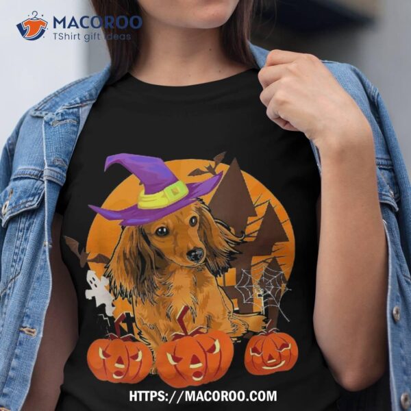 Cute Wiener Dachshund Witch & Pumpkin Dog Lover Halloween Shirt