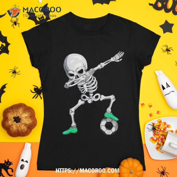 Dabbing Soccer Skull Shirts, Kid Halloween Skeleton Boys Shirt, Spooky Scary Skeletons