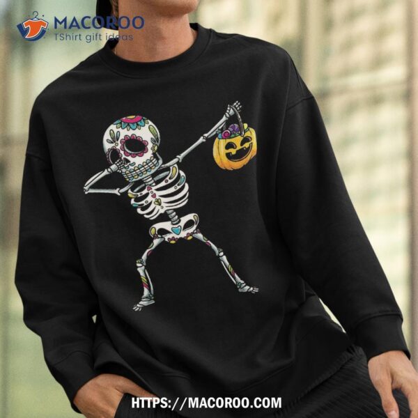 Dabbing Sugar Skull Skeleton With Pumpkin Halloween Shirt, Halloween Skull