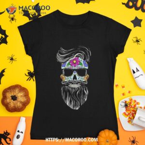 Day Of The Dead Bearded Skull Shirts Halloween Costume Gift, Skeleton Head