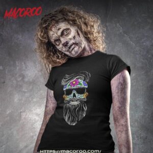 Day Of The Dead Bearded Skull Shirts Halloween Costume Gift, Skeleton Head