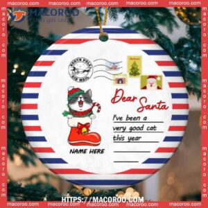 Dear Santa, Cats Envelope Circle Ceramic Ornament, Cat Ornaments For Christmas Tree