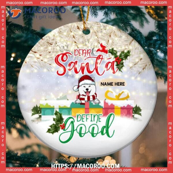 Dear Santa Define Good Gift Boxes Silver Circle Ceramic Ornament, Corgi Ornament