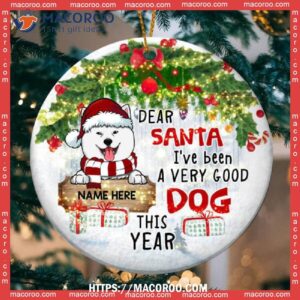 Dear Santa I’ve Been A Very Good Dog Circle Ceramic Ornament, Paw Print Ornament
