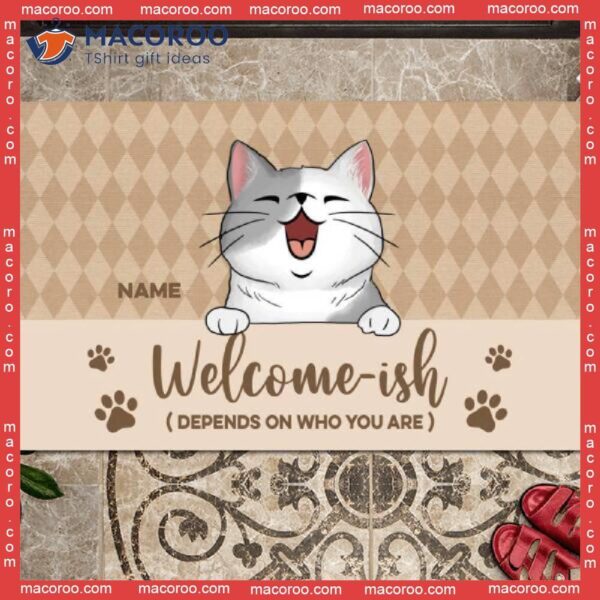 Depends On Who You Are Diamond Pattern Front Door Mat, Welcome-ish Custom Doormat, Gifts For Cat Lovers
