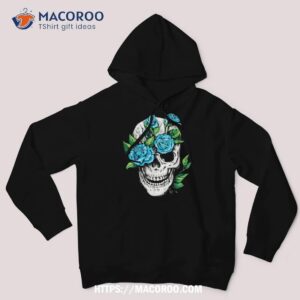 dia de los muertos halloween grinning skull with blue rose shirt skeleton masks hoodie