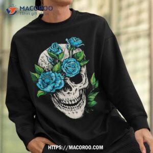 dia de los muertos halloween grinning skull with blue rose shirt skeleton masks sweatshirt