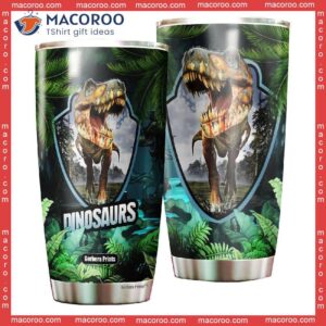 Dinosaurs T-rex In Forest Tropical Stainless Steel Tumbler