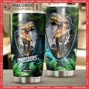 Dinosaurs T-rex In Forest Tropical Stainless Steel Tumbler