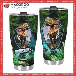 dinosaurs t rex in forest tropical stainless steel tumbler 2