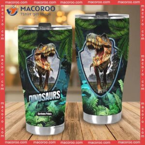 dinosaurs t rex in forest tropical stainless steel tumbler 3