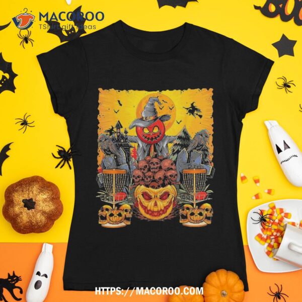 Disc Golf Faces Halloween Skulls Horror Pumpkins Player Shirt, Scary Skull