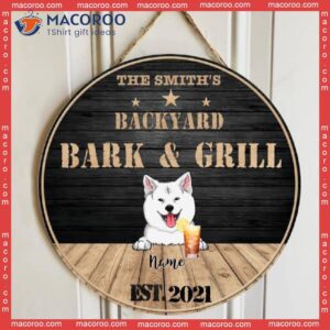 Dog Backyard Bar & Grill Sign, Home Wreath Black Background, Personalized Breed Wooden Signs