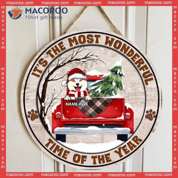 Dog Mom Gifts,christmas Door Decorations, Gifts For Lovers, It’s The Most Wonderful Time Of Year Old Wooden Red Truck