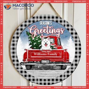 Dog Mom Gifts, Gifts For Lovers, Season’s Greeting Black Plaid Around Welcome Door Signs ,christmas Decorations
