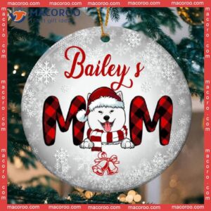 Dog’s Mom Silver Snowflake Circle Ceramic Ornament, Personalized Dog Lovers Decorative Christmas Ornament
