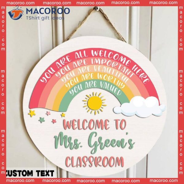 Door Hanger, Teacher Gift,custom Name Sign, Front Decoration, Rainbow Wall Hanging, Welcome Back To School