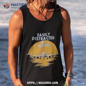 easily distracted by airplanes retro airplane funny pilot shirt gifts for dad amazon tank top