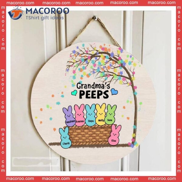 Easter Day Gift For Grandma Mimi Nana Custom Front Door Decor,personalized Peeps Sign, And Kid’s Name Wood Sign