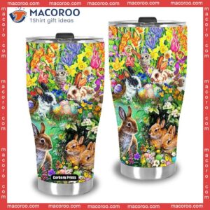 easter day rabbit flowers garden stainless steel tumbler 2