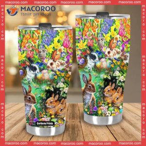 easter day rabbit flowers garden stainless steel tumbler 3