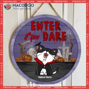 Enter If You Dare, Vampire Cats, Personalized Cat Halloween Wooden Signs, Halloween Party Favor Ideas
