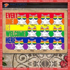 Everyone Is Welcome Here Lgbt Pride Front Door Mat, Custom Doormat, Gifts For Cat Lovers